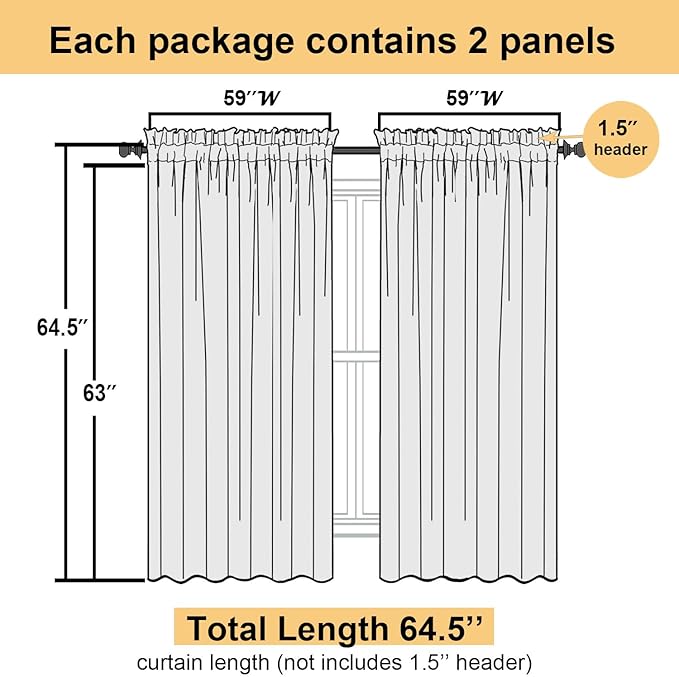 Lecloud Light Pink Sheer Curtains 63 Inch Length 2 Pcs, Dual Rod Pockets Light - Image 2