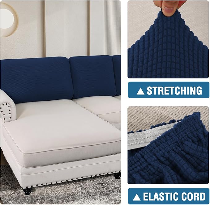 H.VERSAILTEX Backrest Cushion Covers Sectional Couch Back Cushion Covers for Sectional Sofa Set for Both Left/Right Couch (Back Only: 1 Chaise + 3 Sofa, Navy)