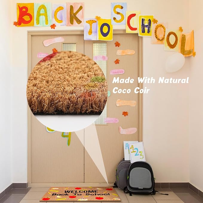 Ceenna Back to School Welcome Coir Doormat Outdoor Pencil Rule Apple Classroom Doormat School Teacher Rug for Classroom Front Door for Porch Decor Gifts, 16 x 28 Inch