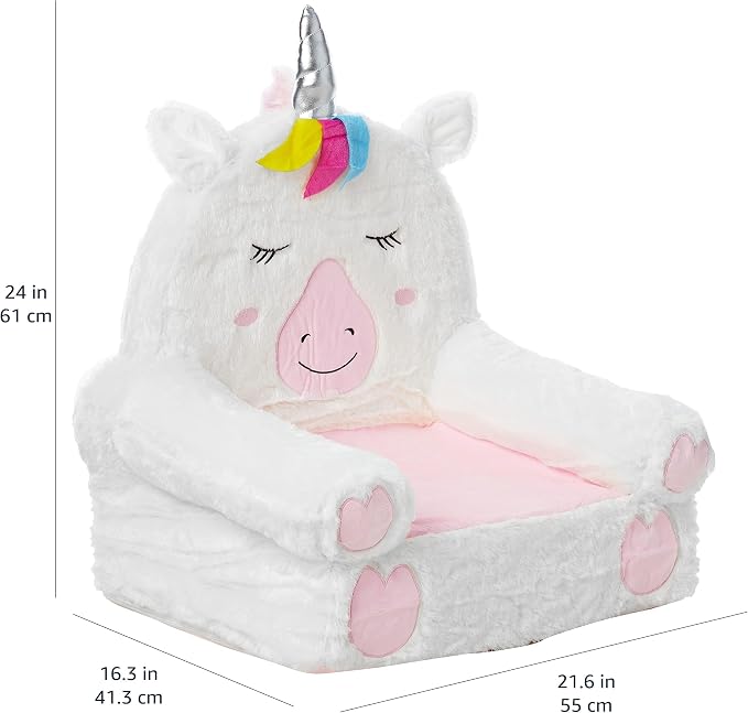 Amazon Basics Children's Plush Toddler Chair for Bedroom, Easy to Clean, Unicorn, Medium, Multicolor