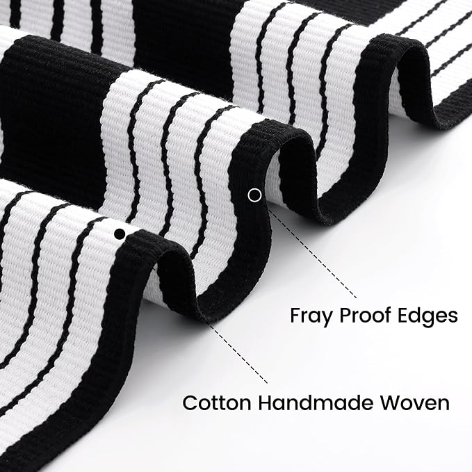 OLANLY Black and White Classic Striped Rug 4' x 6' | Washable Cotton Indoor Outdoor Doormat for Front Door, Entryway, Kitchen, Porch, Patio Decor