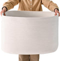 ICERZCZ White Laundry Basket, Blanket Baskets for Living Room, Cotton Rope Baskets for Storage, Woven Basket for Blankets, Toys, Clothes, Shoes, White, 25”x16”x16” (105L)