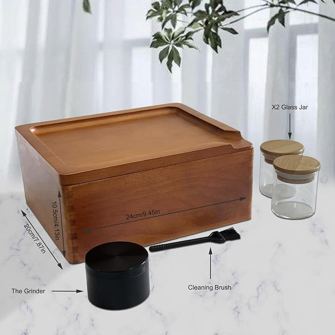 Stash Box with Tray - Large Wooden Box with Accessories Storage Stash Box Set - Decorative Wood Box for Herbs smell proof box (9.5inch)
