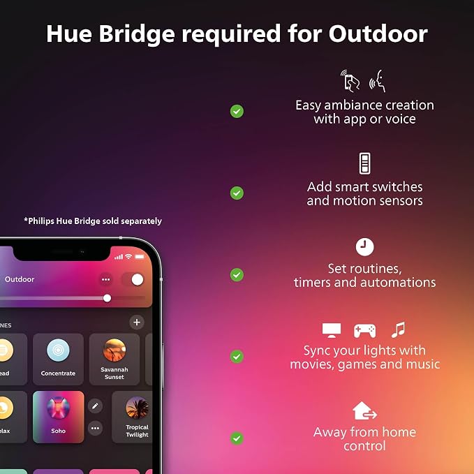 Philips Hue Inara Outdoor Smart Wall Light, Black - E26 White Filament LED Bulb - 1 Pack - Requires Hue Bridge - Control with Hue App and Voice - Weatherproof