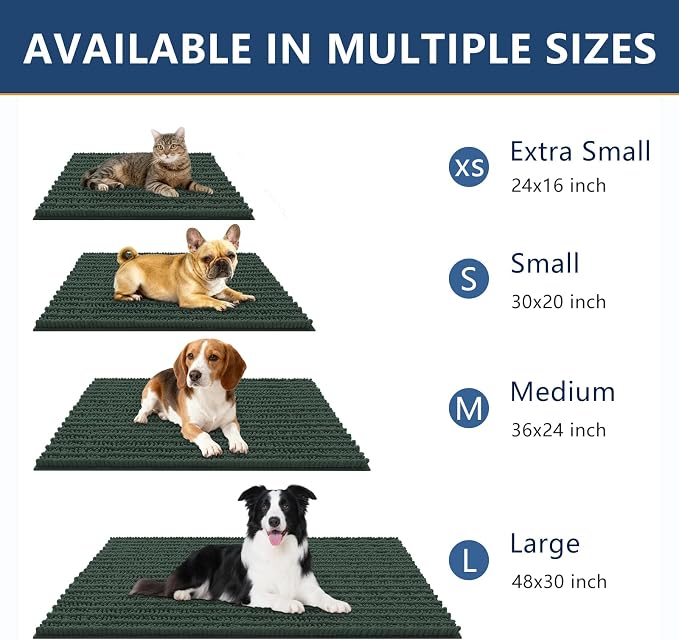 Smiry Dog Door Mat for Muddy Paws 40x32, Absorbent Dirt Trapper, Non-Slip Washable Chenille Entryway Rug for Inside Floor, Green, Layered Pattern