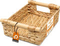 Water Hyacinth Wicker Basket, 10.24*7.87*3.94 Inch Woven Basket with Handles, Wooden Handles Wicker Storage Basket, Rattan Basket for Decorative Baskets, Pantry, Shelves, Gift, Toys - Small