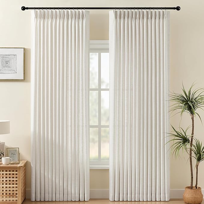 Pinch Pleated Linen Curtains 84 Inch Length 2 Panels Set, Light Filtering Linen by IVAPUPU