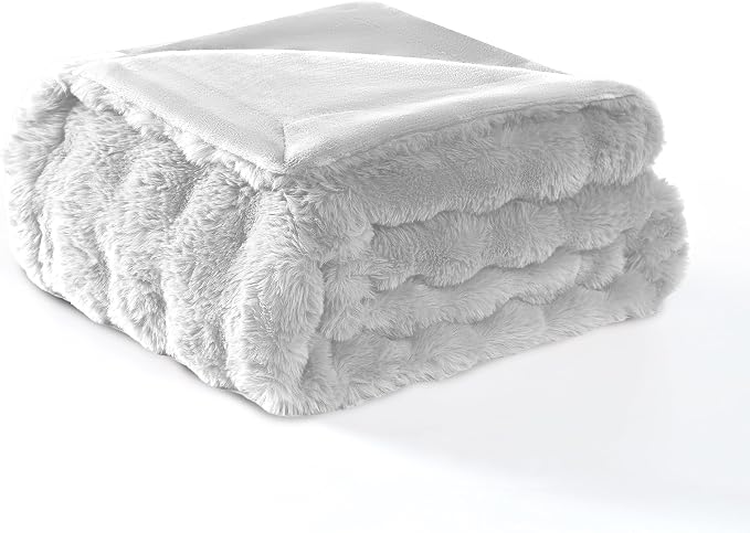 Modern Threads Water-Resistant Faux Rabbit Fur Pet Blanket for Dogs & Cats – Ultra-Soft Couch, Bed & Crate Protector, 50x60 Light Grey