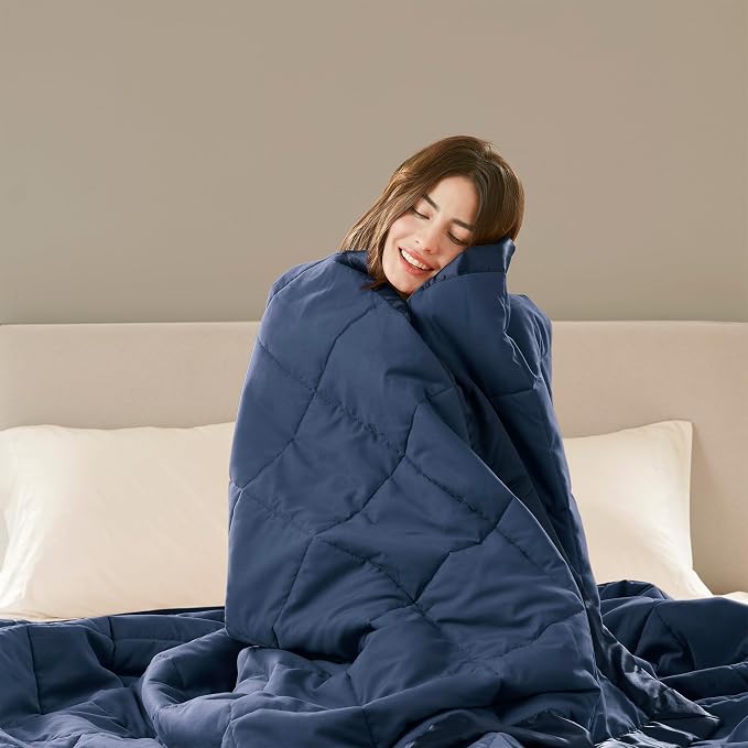 Madison Park Down Alternative Twin Size Blanket for Bed, Satin Trim, Navy | Lightweight Windom Blanket Premium 3M Scotchgard Moisture Wicking Treatment, OEKO TEX, Soft Bed Cover, All Season
