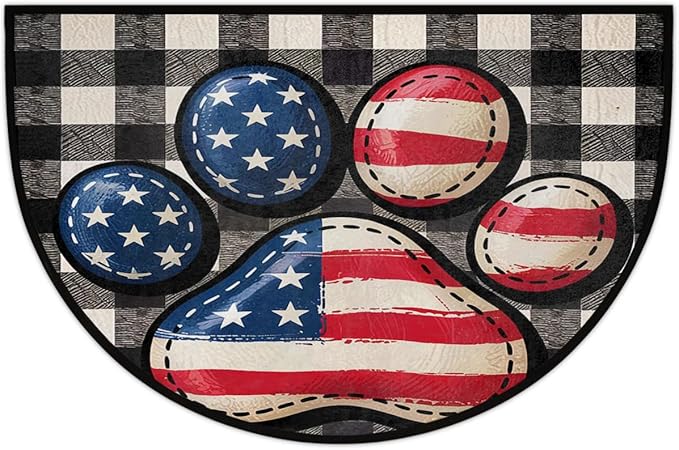 Paw Half Round Doormat Semi Circle Rug Half Moon Rug Entryway Mat | Paw Flag Washable Non Slip Outdoor Floor Rug Kitchen Mat for Indoor Outdoor Bathroom Fireplace Bath Decor