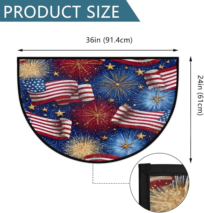 Flag American Half Round Door Mat Semi Moon Rug Fireplace Carpet Area Rugs | American Flag Non Slip Absorbent Half Circle Mat Carpet for Indoor Outdoor Patio Kitchen Bathroom Entryway Home Decor