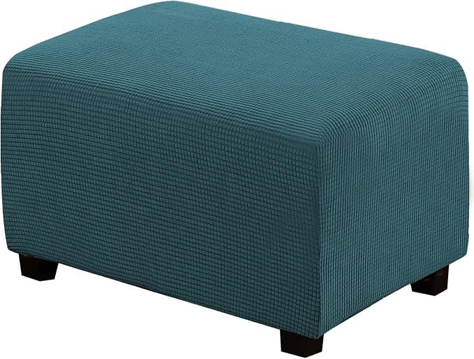 H.VERSAILTEX Ottoman Cover Slipcover Rectangle Fit Length 33'-38' Footrest Sofa Slipcovers Stool Cover Footstool Protector Covers Feature Stretch Thick Jacquard Fabric Removable Washable - Deep Teal