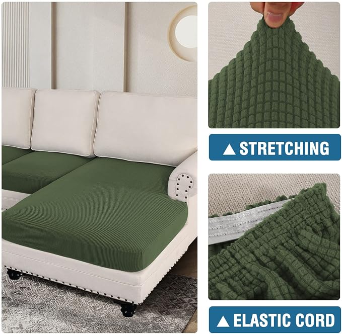 H.VERSAILTEX Sectional Couch Covers 3 Pieces Sofa Seat Cushion Covers L Shape Separate Cushion Couch Chaise Cover for Both Left/Right Sectional Couch (Seat Only: 1 Chaise + 2 Sofa, Bronze Green)