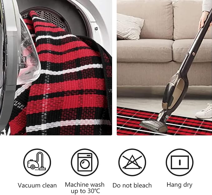 Christmas Front Door Mat Outdoor 2'X4.3' Red Plaid Porch Rug Welcome Mat | Buffalo Outdoor Rug Machine Washable Kitchen Rug Entryway Carpet Layered Door Mats Indoor Cotton Area Rug Runner for Bedroom