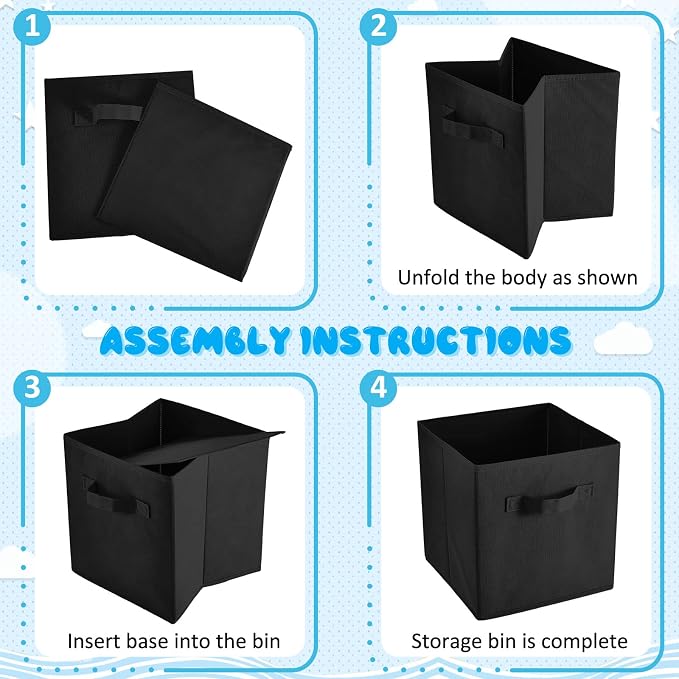 Yinder 12 Pcs Cube Storage Bin Black 10.5''x10.5''x11'' Storage Bins for Playroom Decor Colorful Bins for Kids Foldable Baskets for Nursery Organizer Boxes Fabric Boxes