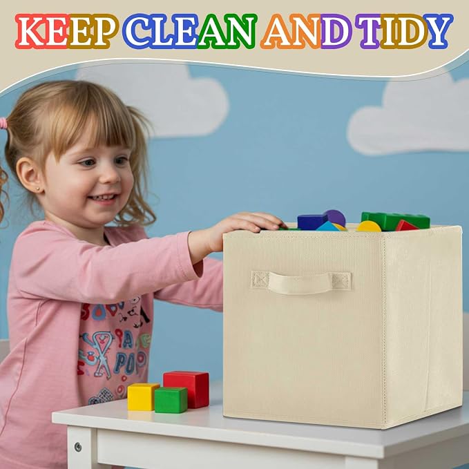 Yinder 4 Pcs Cube Storage Bin Brown 10.5''x10.5''x11'' Storage Bins for Playroom Decor Colorful Bins for Kids Foldable Baskets for Nursery Organizer Boxes Fabric Boxes