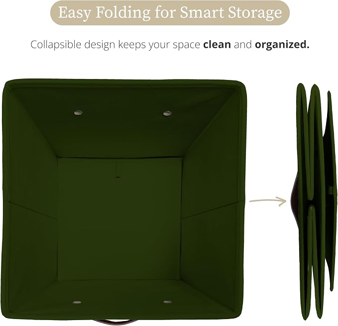DECOMOMO Storage Bins, Cube Storage Bin with Labels | 13" x 13" x 13" Fabric Storage Cubes for Shelves (6pcs, Olive Green)