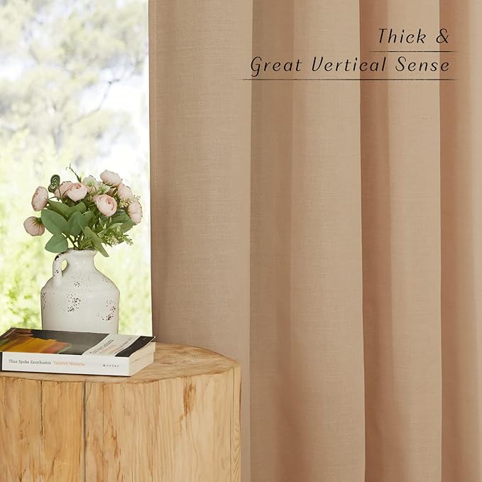 NICETOWN Camel Linen Kitchen Window Curtains Over Sink, Grommet Thick Linen Camel Short Window Treatments Privacy Assured with Light Filtering for Bedroom/Bathroom, W34 x L36, 2 Panels