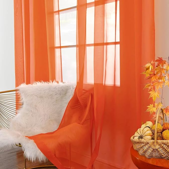 youleyar Solid Sheer Rod Pocket Curtain Voile Draperies 4 Panels White Beige Black Grey Ivory 52 Inch Width 54 Inch Long 1 Pair for Kitchen Bedroom Children Living Room Yard(Burnt Orange,52 Wｘ54 L)