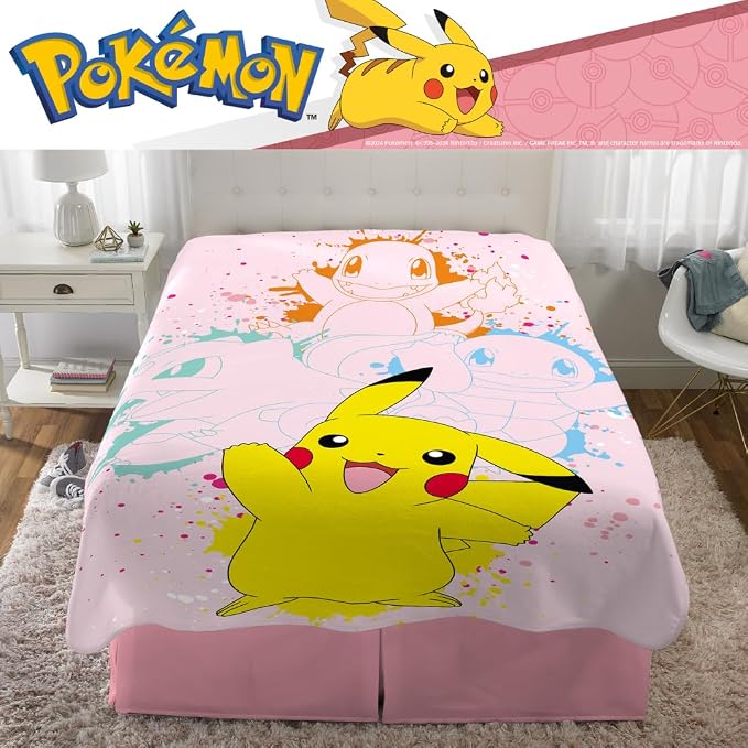 Pokemon Girl Pikachu Kids Bedding Super Soft Cozy Throw Blanket, 62 in x 90 in, (Officially Licensed Product) By Franco Kids