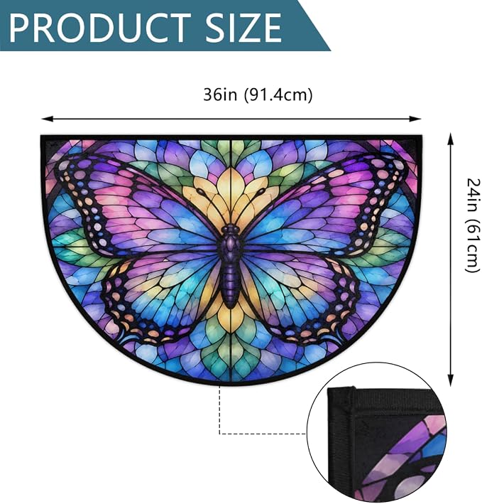 Butterfly Half Round Door Mat Outdoor Doormat Bedroom Entrance Rug A22 | Butterfly Semi Moon Door Mat Non-Slip Absorbent Kitchen Rug Indoor Welcome Bath Mat 36" X 24"