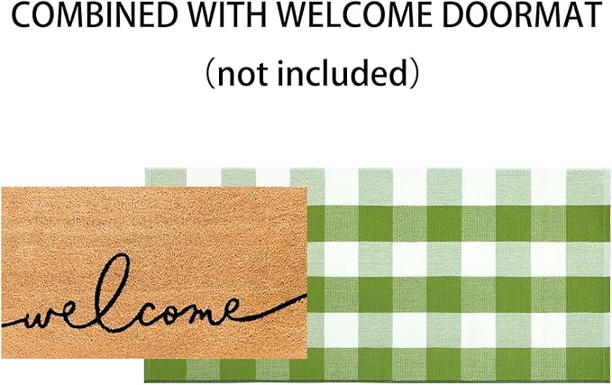 Green and White Front Porch Rug 2'X4.3'Buffalo Plaid Checked Outdoor Rug Cotton Woven Washable Layering Door Mat for Welcome Mat Entryway Bedroom Living Room