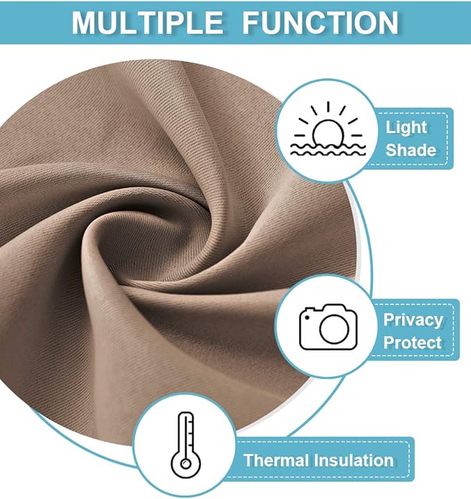RYB HOME Cafe Blackout Curtains 24 inch Length, RV Curtains for Camper Windows, Mini Short Small Insulating Light UV Heat Blocking Privacy Half Window Tiers, Width 42 by Length 24, Mocha, 2 Panels