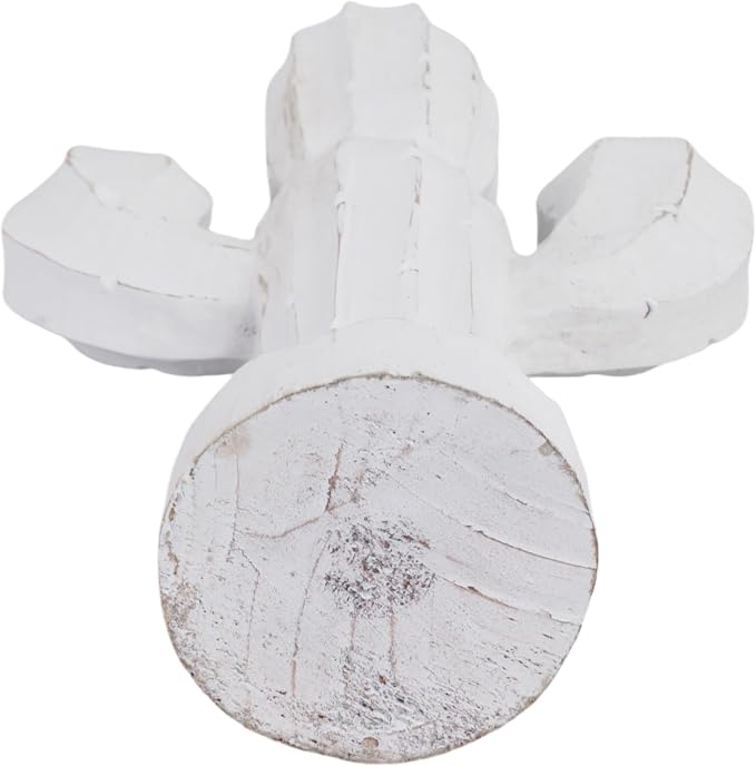 Wooden Cactus Statue – Room Decor Accent for Shelves and Tables, Indoor Home Decor for Living Room or Entryway, Modern Statue Silhouette for Sculptural Interest – 14", White