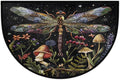 Dragonfly Mushroom Retro Half Round Door Mat Non-Slip Semi Circle Rug Washable Half Moon Floor Rug Absorbent Bathroom Area Rugs for Outdoor Indoor Fireplace Mat Entryway Kitchen Decor Rugs