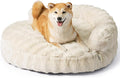 EHEYCIGA Soft Dog Couch Bed for Large Dog, Fluffy Medium Dog Bed with Removable Washable Cover, Bolster Pet Sofa, Waterproof and Non-Slip, 36" x 36"x 9", Cream