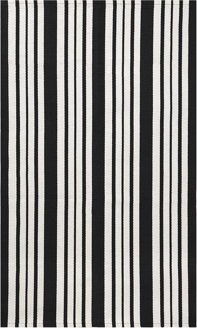 IOHOUZE Black and White Striped Rug 3'x5' Front Door Rugs Outdoor, Washable Area Rug for Front Porch, Spring Summer Doormats Outdoor Indoor, Cotton Rugs for Entryway Porch Entrance