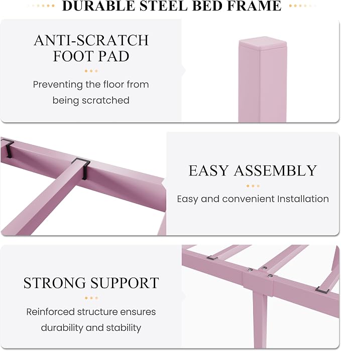 SHA CERLIN Twin Size Metal Bed Frame with Butterfly Headboard, Pink | Metal Platform Bed for Kids, Wrought Iron-Art Headboard/Footboard, Under-Bed Storage, No Box Spring Needed, Easy Assembly