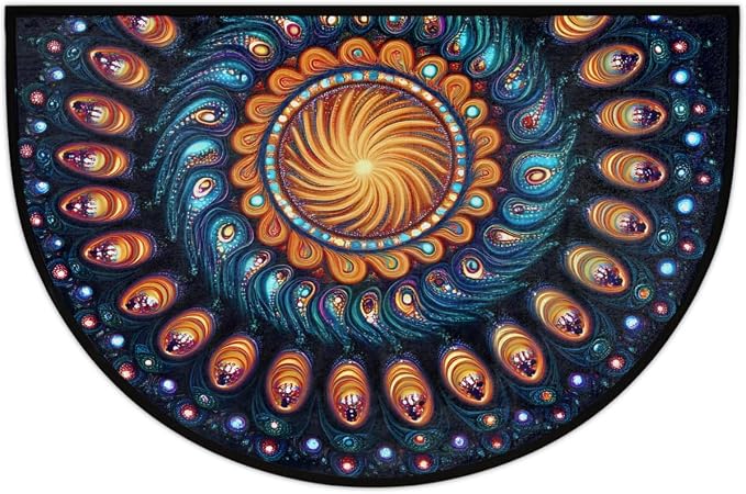 Geometry Galaxy Abstract Half Round Door Mat Non-Slip Semi Circle Rug Washable Half Moon Floor Rug Absorbent Bathroom Area Rugs for Outdoor Indoor Fireplace Mat Entryway Kitchen Decor Rugs