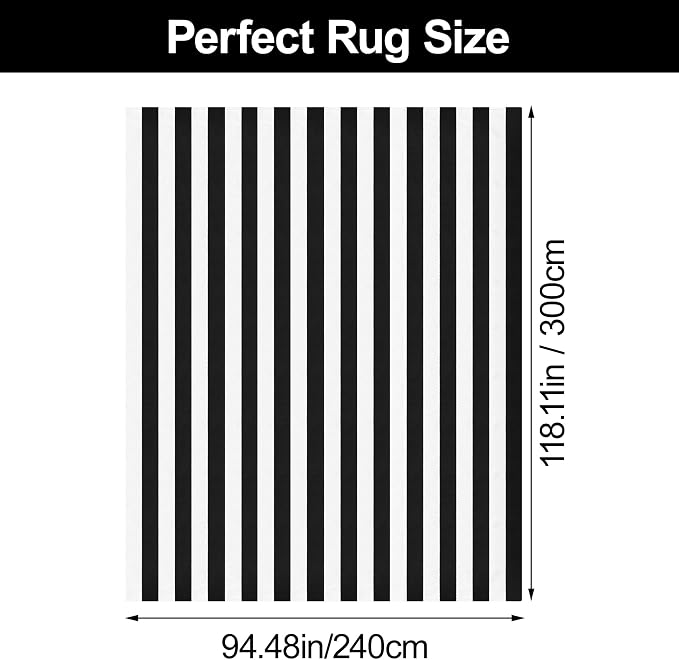 Black and White Striped Rug Woven Mat Outdoor Area Carpet 8x10 Feet | Black and White Thick Stripes Rug Cotton Washable Indoor/Outdoor Area Rug for Living Room Bedroom Bathroom Home Decor Carpet