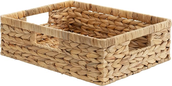 StorageWorks Wicker Storage Baskets for Shelves,Pantry Baskets,1-Pack | Water Hyacinth Pantry Baskets for Organizing,Wicker Storage Baskets for Organizing,Woven Baskets,15¼"L x 11¾"W x 4 ¾"H