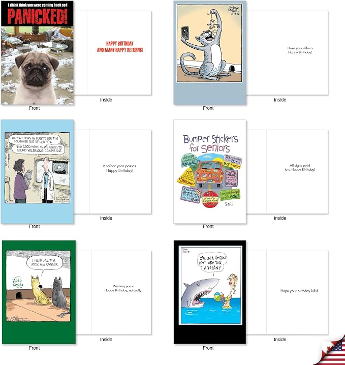 NobleWorks 20 Assorted Box Set Funny Birthday Greeting Cards w/ 5 x 7 Envelopes For Men, Women (20x1 Designs) Bday Ageless Humor AC8713BDG-B1x20