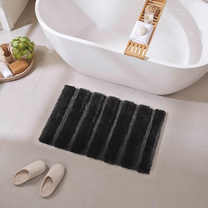 Madison Park Tufted Pearl Channel Bath Rug Non-Slip, 21 x 34, Black | Soft Pile, Machine Washable, Striped Pattern, Absorbent, Plush, OEKO-TEX Certified