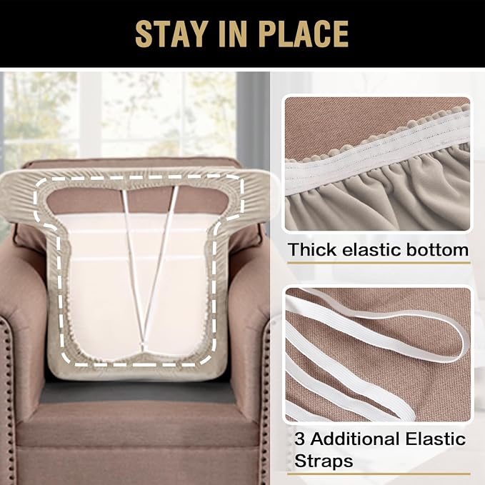 H.VERSAILTEX Stretch Velvet T Cushion Chair Covers for Living Room Armchair Sofa Cover Couch Cover Slipcover T Cushion Seat Cover Stay with Elastic Bands (Armchair, French Oak)