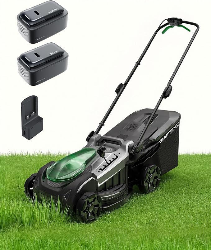 18" 40V Brushless Cordless Electric Lawn Mower | Includes Two 20V 8.0Ah Batteries & Charger, 6-Level Height Adjustment (25mm-75mm), 50L Collection Bag, and 2 Spare Blades