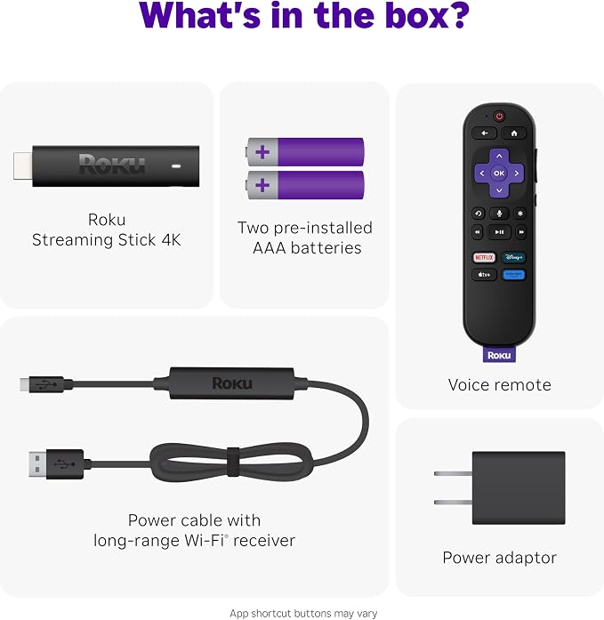 Roku Streaming Stick 4K with Voice Remote - HDR10+ & Dolby Vision | Compact 4K Streaming Device for TV with Roku Voice Remote & Long-Range Wi-Fi - Free & Live Local News, Sports