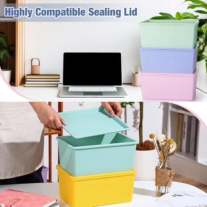 Menkxi 8 Pcs Storage Bins with Lids Small Plastic Storage Containers Stackable Storing Baskets Box Cute Organizer Bins for Organizing Shelves (Mixed Color)