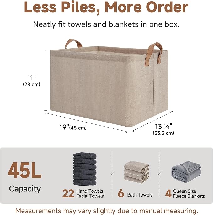 StorageWorks Storage Bins, Fabric Storage Bins for Shelves, Extra Large Storage Baskets with Metal Frame, Closet Baskets and Bins with Handles, Jumbo, Brown and Beige, 2-Pack
