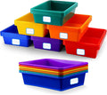 Hoolerry 24 Pack Classroom Cubby Storage Bins Plastic Stackable Storage Bins with Labels Cubby Organizer Containers for Classroom School Toy Book Organization(14 x 10 x 3 Inch,Colorful)