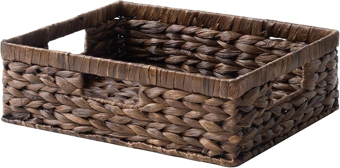 StorageWorks Large Wicker Storage Baskets for Shelves,Brown Baskets,1-Pack | Water Hyacinth Basket,Dark Brown Wicker Basket for Organizing,Pantry Organizers and Storage,Pantry Baskets,15¼" x 11¾" x 4¾"
