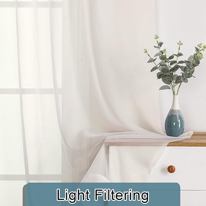 Lecloud Ivory Sheer Curtain Panels 72 Inch Length, Light Filtering Window - Image 3