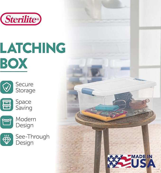 Sterilite Latching Box with Lids for Home and Office, 15 Quart, 36-Pack | Heavy-Duty and Stackable Plastic Containers with Latches for Closet, Cabinet, Bedroom, Bathroom and Dorm Room Organization
