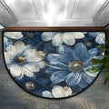 Flower Blue Half Round Door Mat Non Slip Half Circle Rugs | White Abstract Washable Half Moon Rug Semi Circle Rugs Indoor Entrance Floor Carpet for Kithen Bedroom Fireplace Decor