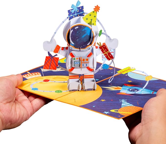 Paper Love Birthday Pop Up Cards 2 Pack - Includes 1 Happy Birthday Astronaut and 1 Happy Birthday, For Adults or Kids -5" x 7" Cover - Includes Envelope and Note Tag