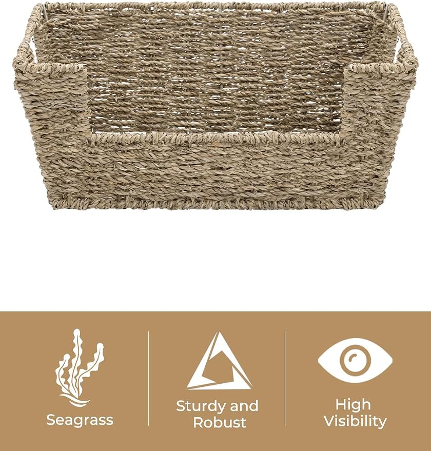 StorageWorks Wicker Storage Basket for Pantry Organizers and Storage, Stackable Seagrass Pantry Baskets for Shelves, 2-Pack