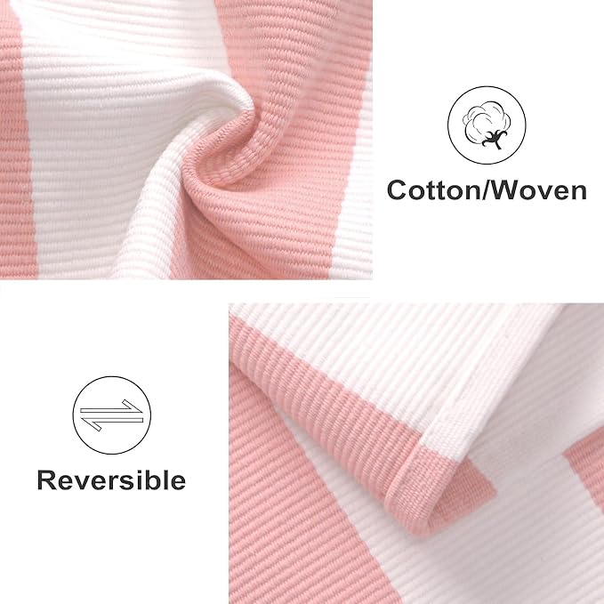 Front Door Mat 24"x51",Pink and White Striped Layered Doormat Cotton Woven Washable Indoor Outdoor Porch Rug Farmhouse Small Area Rug for Porch/Entryway/Home Entrance Decor